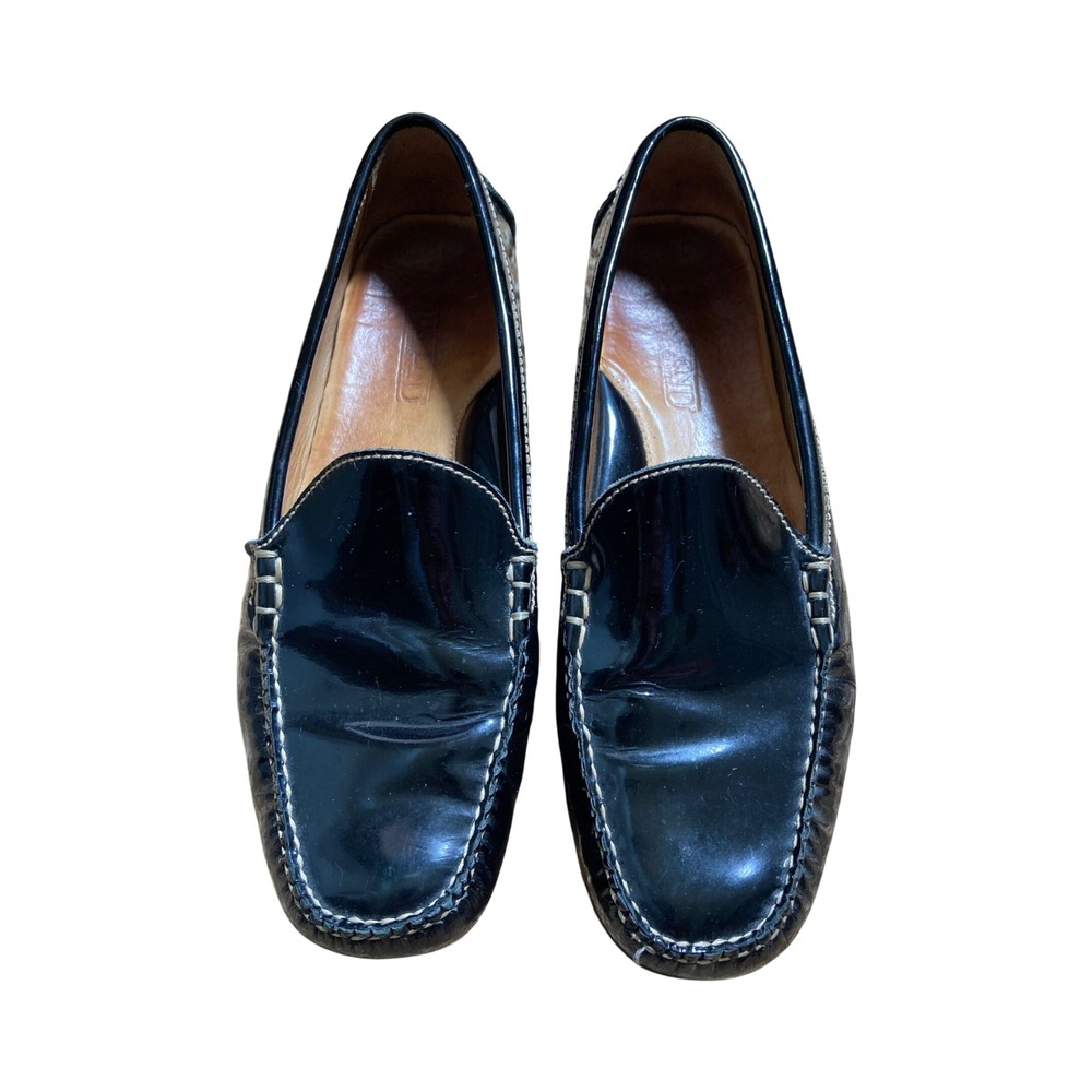 Lands End Black Patent Leather Driving Loafers Moc Toe Flats Size 9.5 B